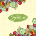 Vegetables with lettering, in vintage style on a beige background